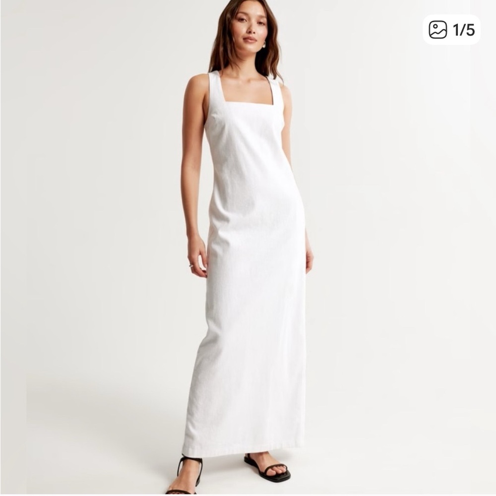 Abercrombie & Fitch White Maxi Square-Neck Dress
